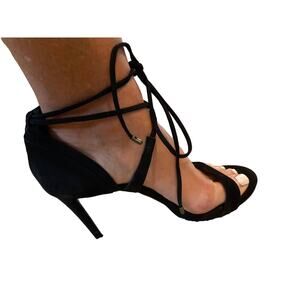 Gianni Bini Suede Black Women’s Heels Shoes with Wrap Around Ankle Strap 9.5